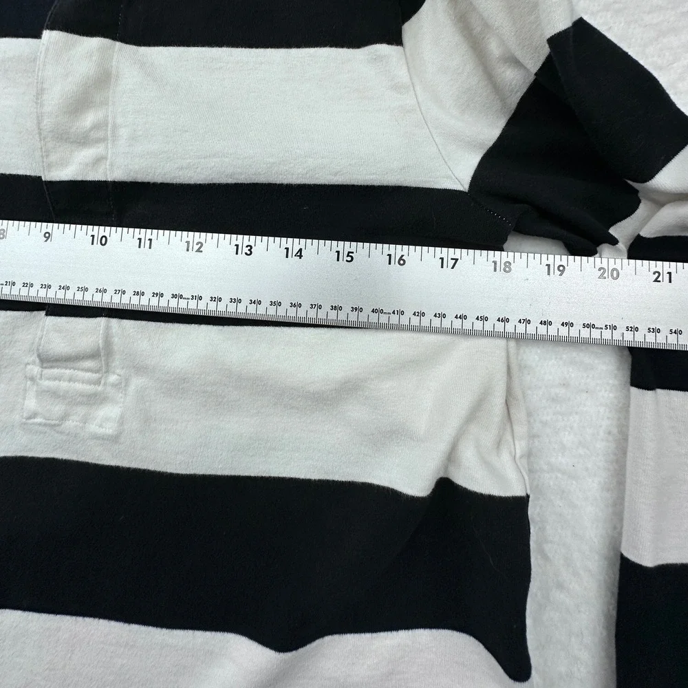 J.Crew Rugby Shirt Womens Sz S Black White Striped Cotton Long Sleeve Preppy